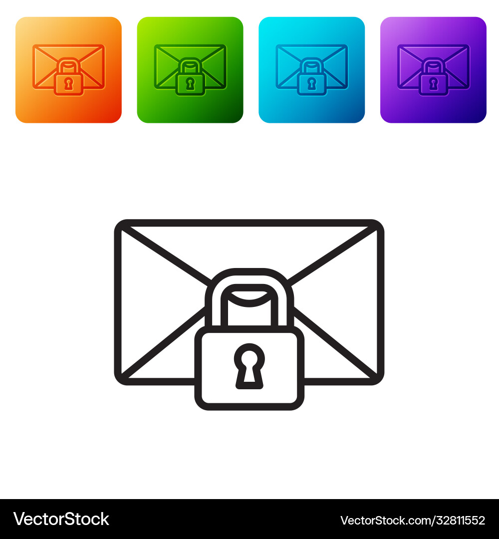 Black line mail message lock password icon Vector Image