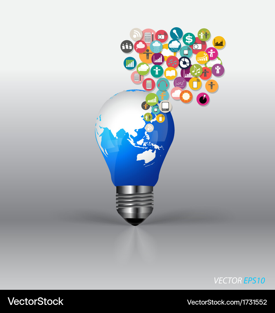 Bulb with cloud of colorful application Vector Image