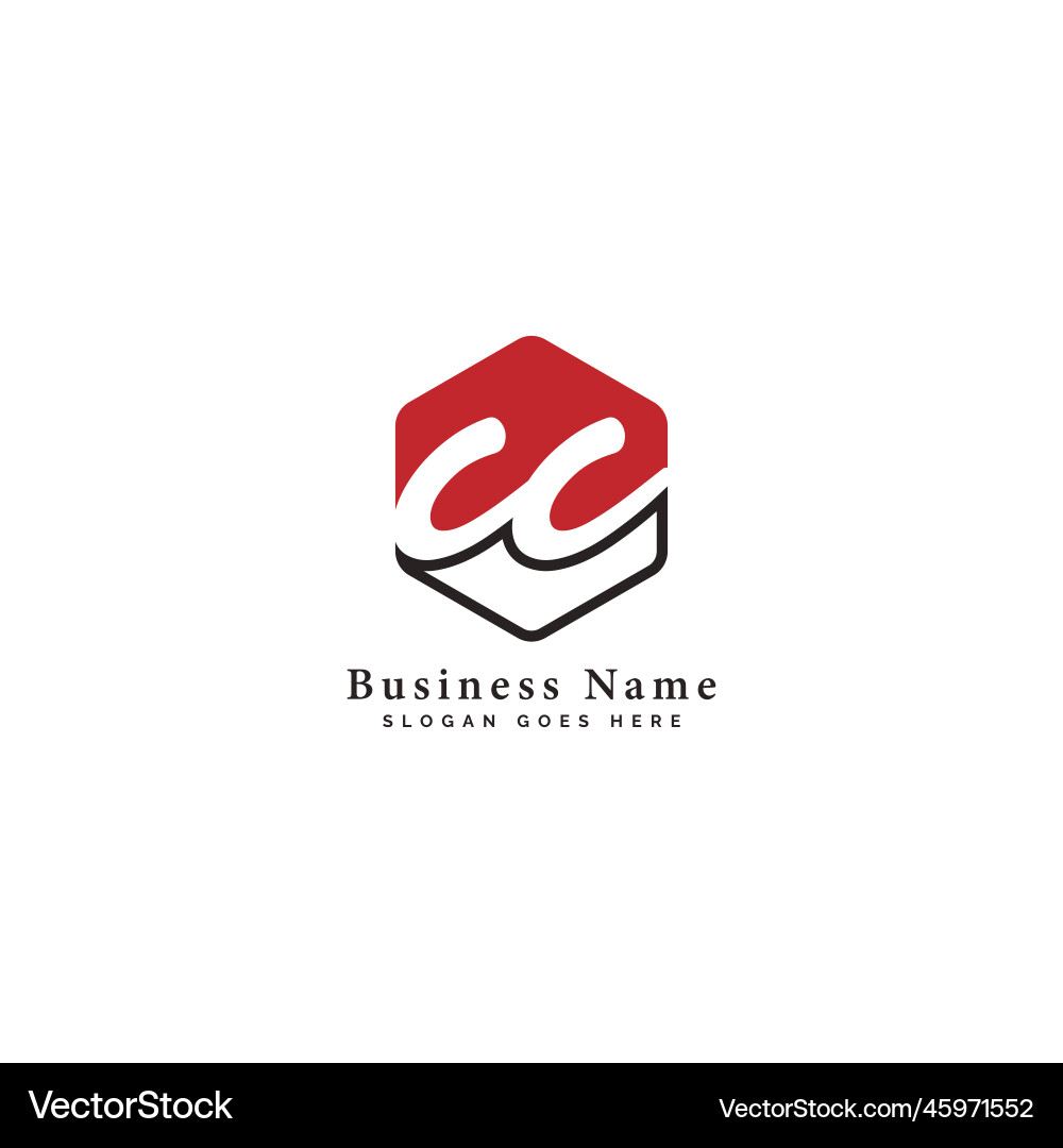 CC Initial Signature Logo - Hexagon Vector Image