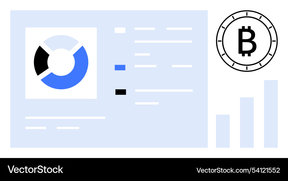 Cryptocurrency dashboard with pie chart bitcoin Cryptocurrency dashboard with pie chart bitcoin vector image