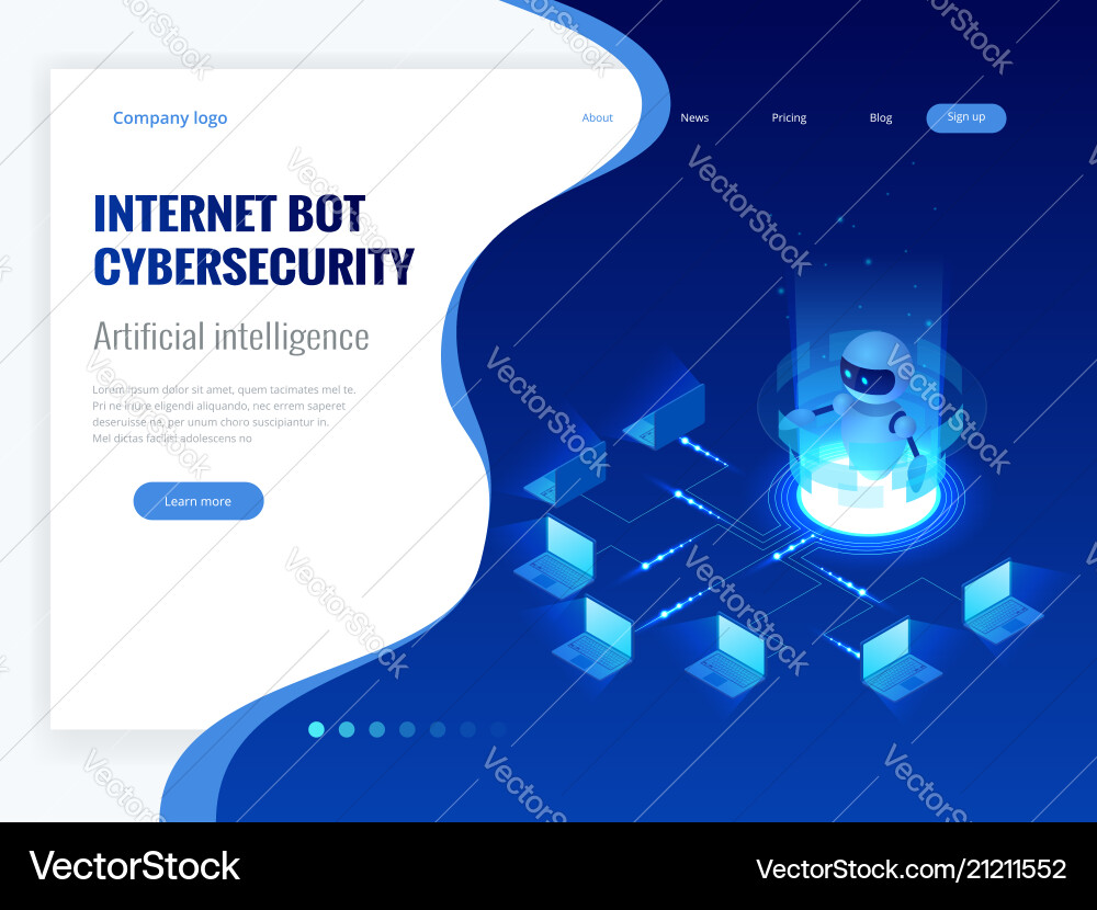 Isometric internet bot and cybersecurity vector image
