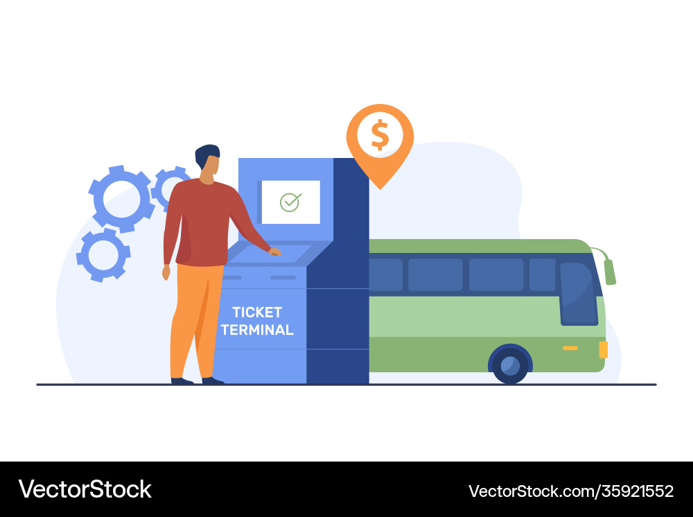 Man buying bus ticket via terminal vector image