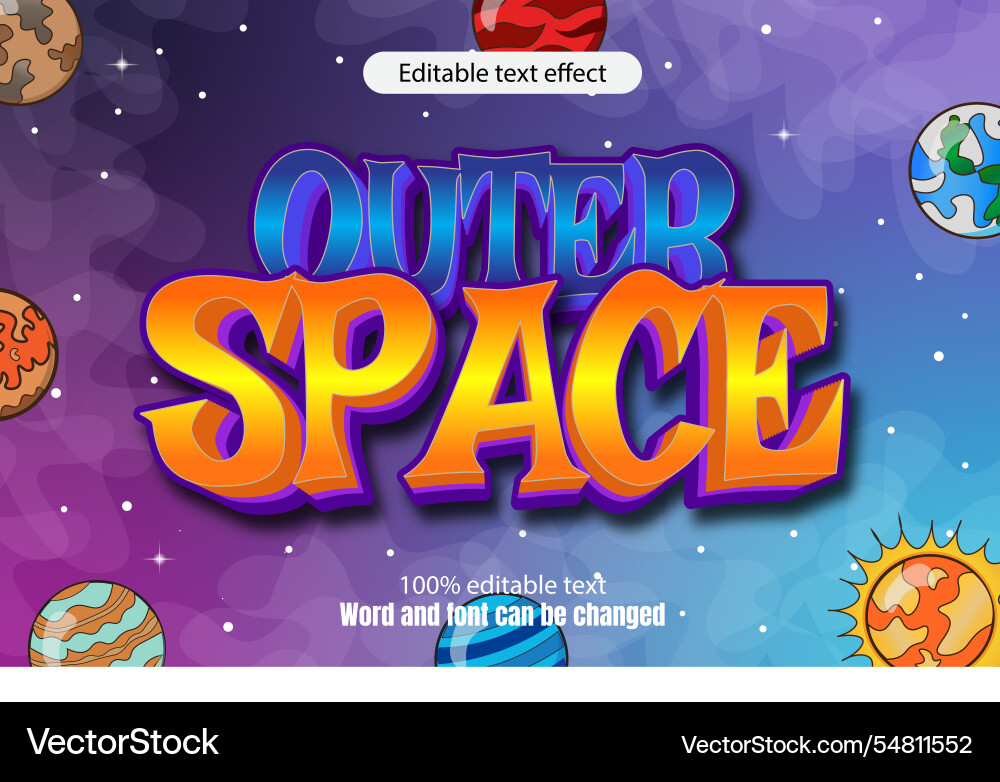 Outer space editable text effect 3d emboss cartoon Outer space editable text effect 3d emboss cartoon vector image