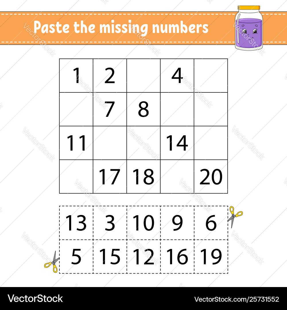 Paste missing numbers handwriting practice Paste missing numbers handwriting practice vector image