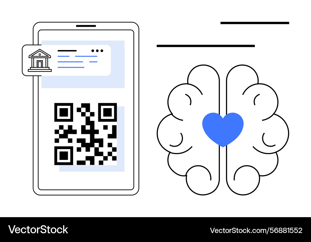 Qr code payment on smartphone with brain and heart Qr code payment on smartphone with brain and heart Vector Image