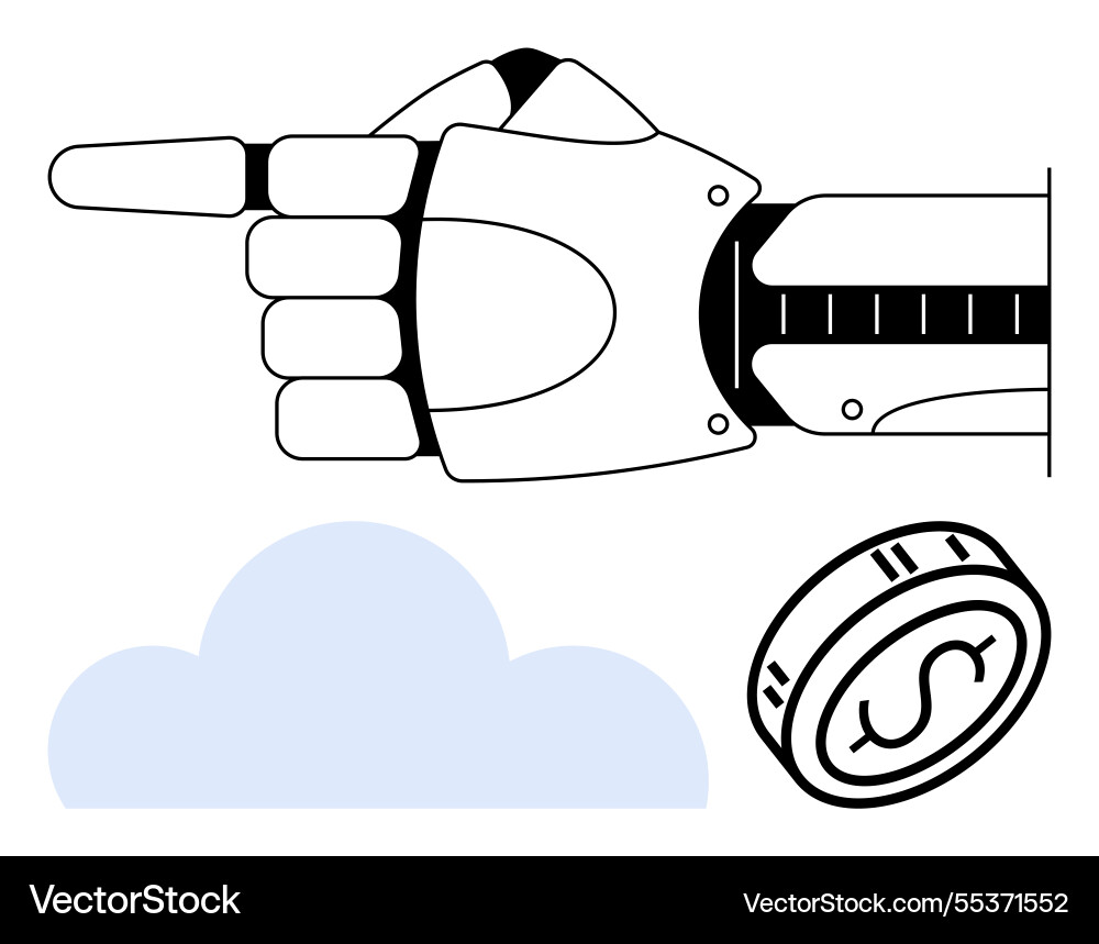 Robotic hand pointing forward with cloud Robotic hand pointing forward with cloud vector image