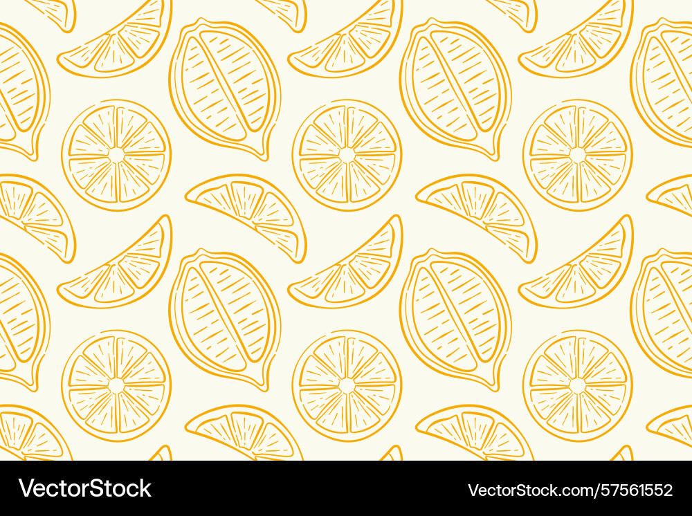 Seamless citrus pattern with line art style lemon vector image