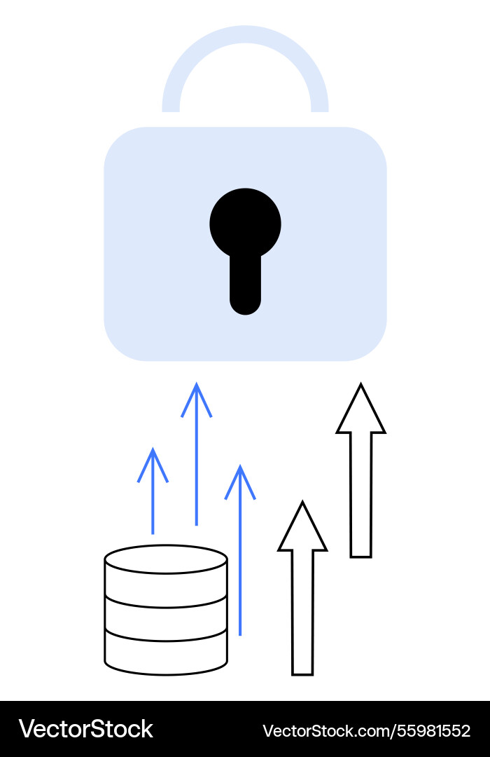 Secured data storage with lock symbol and upward Secured data storage with lock symbol and upward vector image