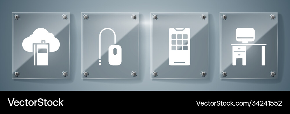 Set computer monitor and desk mobile phone Set computer monitor and desk mobile phone vector image