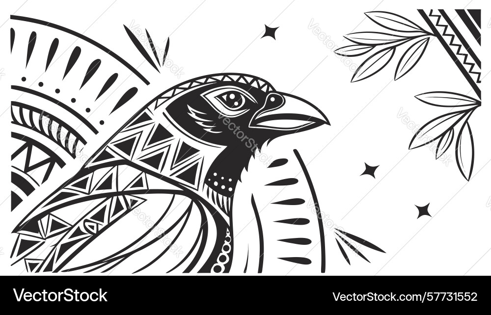Stylized bird with intricate patterns and stars Vector Image
