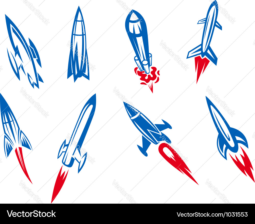 Cartoon Rockets and Missiles Set vector image