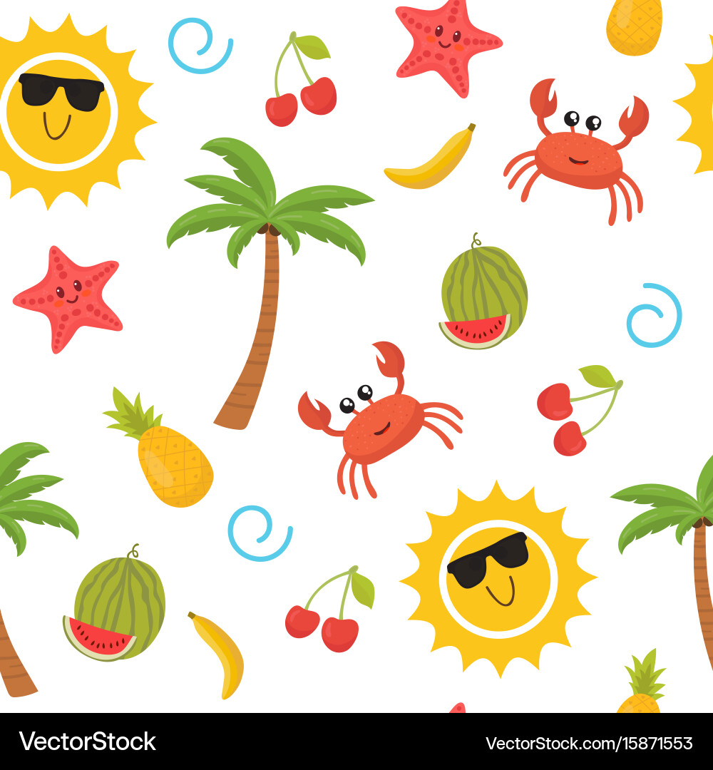 Colorful summer seamless pattern with sun crab vector image