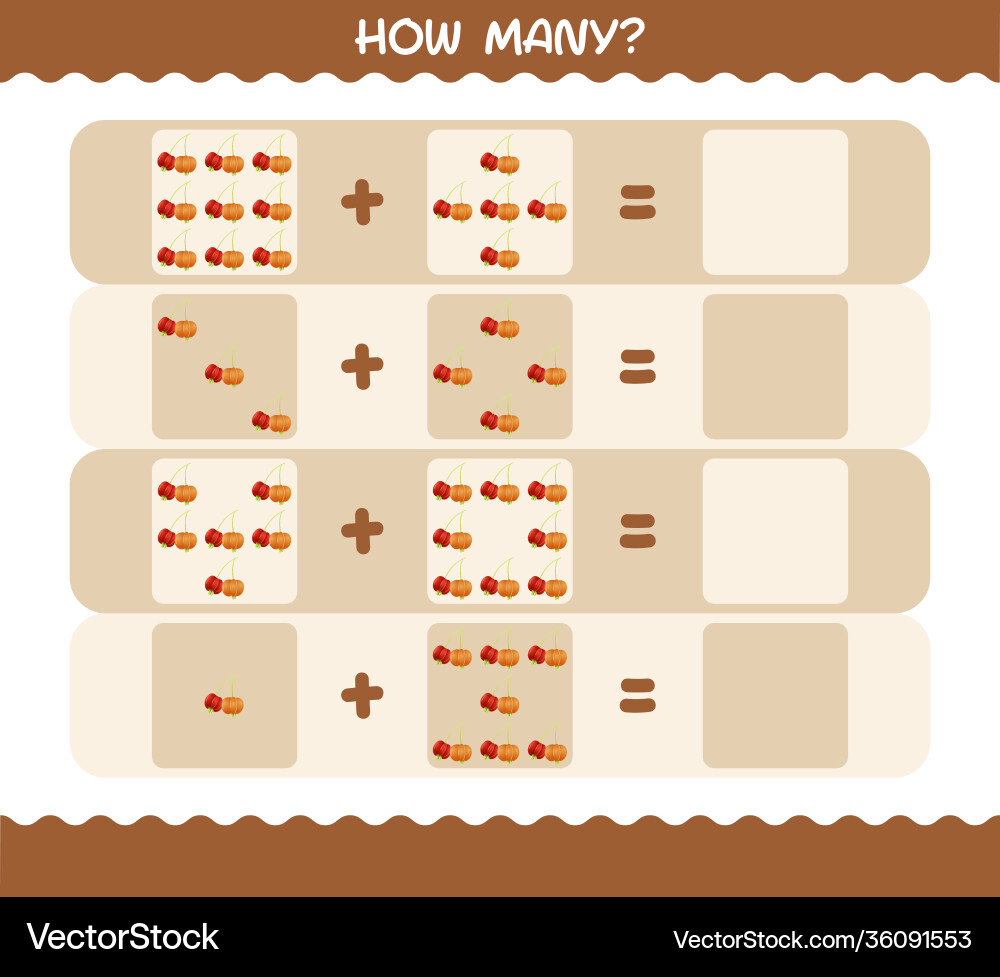 How many cartoon pitanga counting game How many cartoon pitanga counting game Vector Image