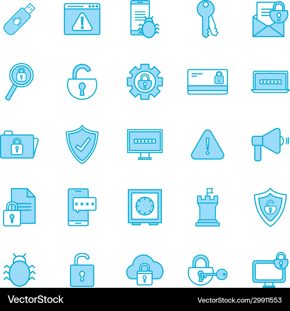 Isolated security line and fill style icon set Isolated security line and fill style icon set vector image
