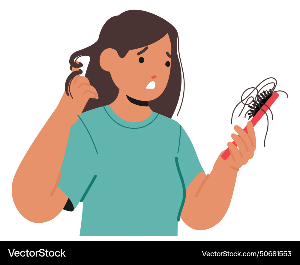 Junge Frau mit Haarausfall Problem zeigt Junge Frau mit Haarausfall Problem zeigt vektorbild