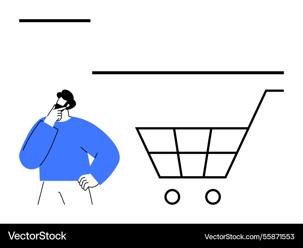 Man contemplating next purchase while standing Vector Image