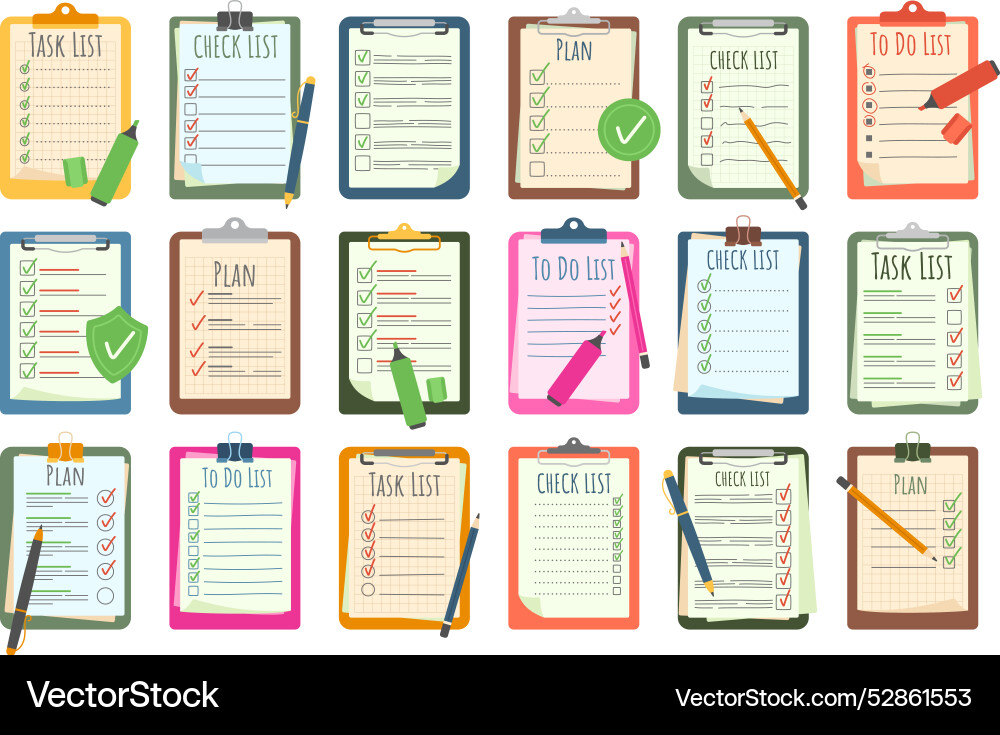 Planung von Task-Checklisten für Clipboards und zu tun Planung von Task-Checklisten für Clipboards und zu tun vektorbild