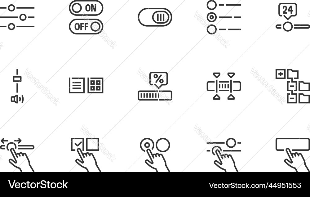UI Element Line Icons - Checkbox, Slider, Button vector image