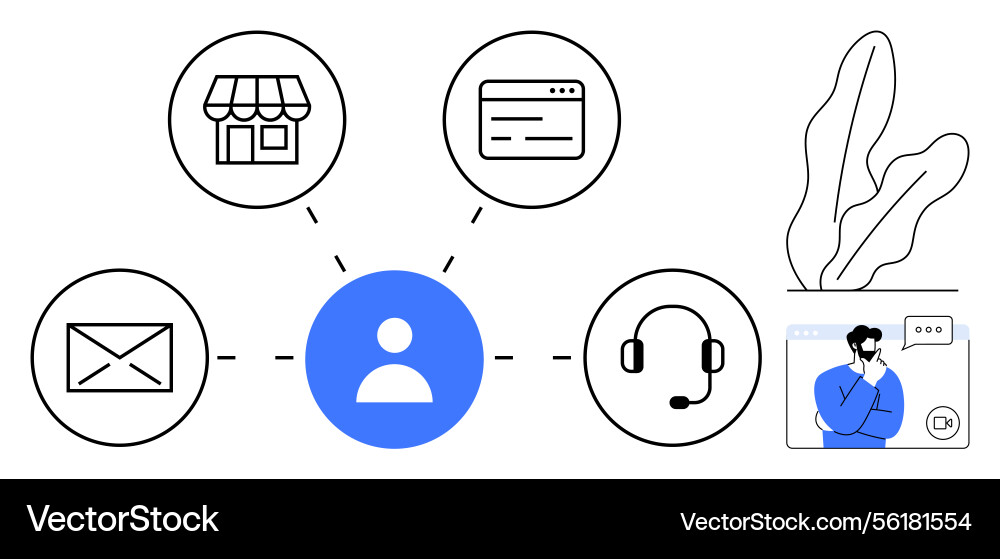 Centralized user connection with email store Centralized user connection with email store vector image