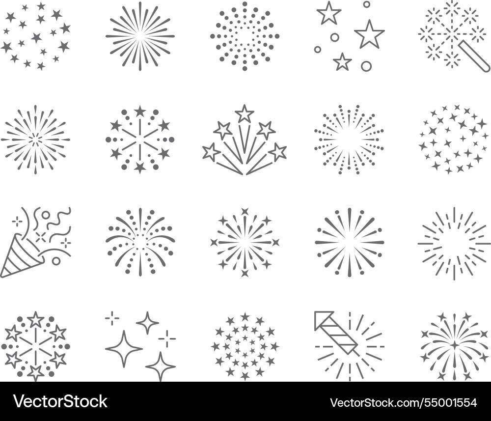 Firework line icon set on white background Vector Image