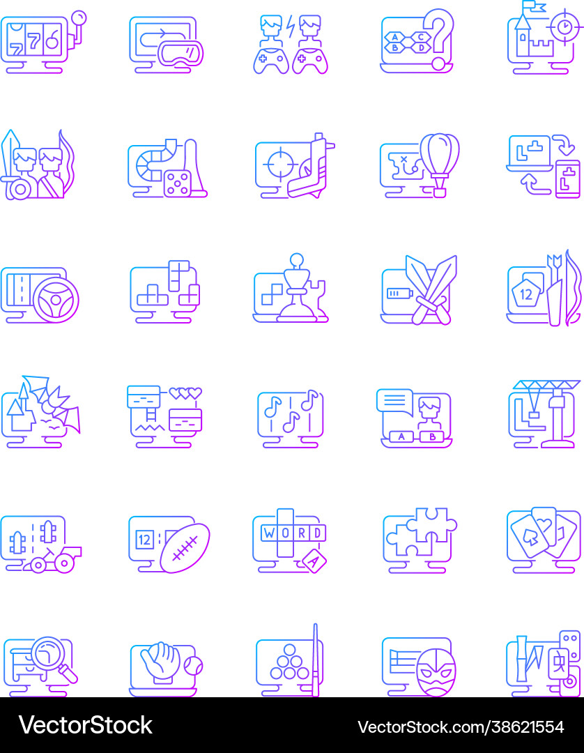 Online game types gradient linear icons set Online game types gradient linear icons set Vector Image