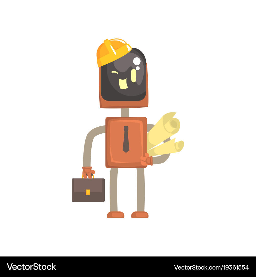 Robot architect character android standing vector image