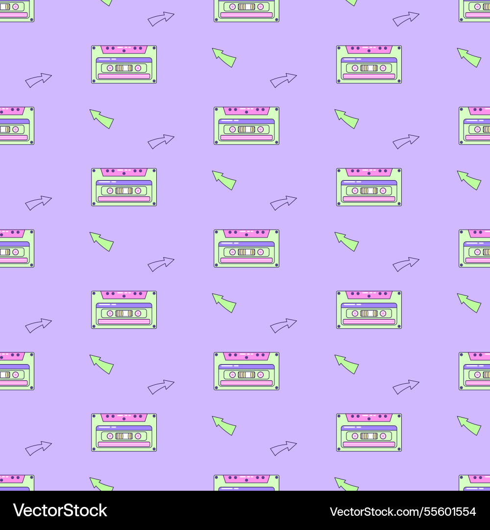 Seamless pattern with audio cassette multicolored Seamless pattern with audio cassette multicolored vector image