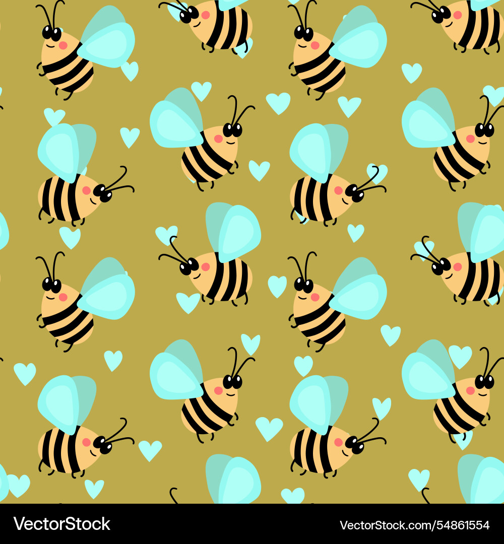 Seamless pattern with bees on color background Vector Image