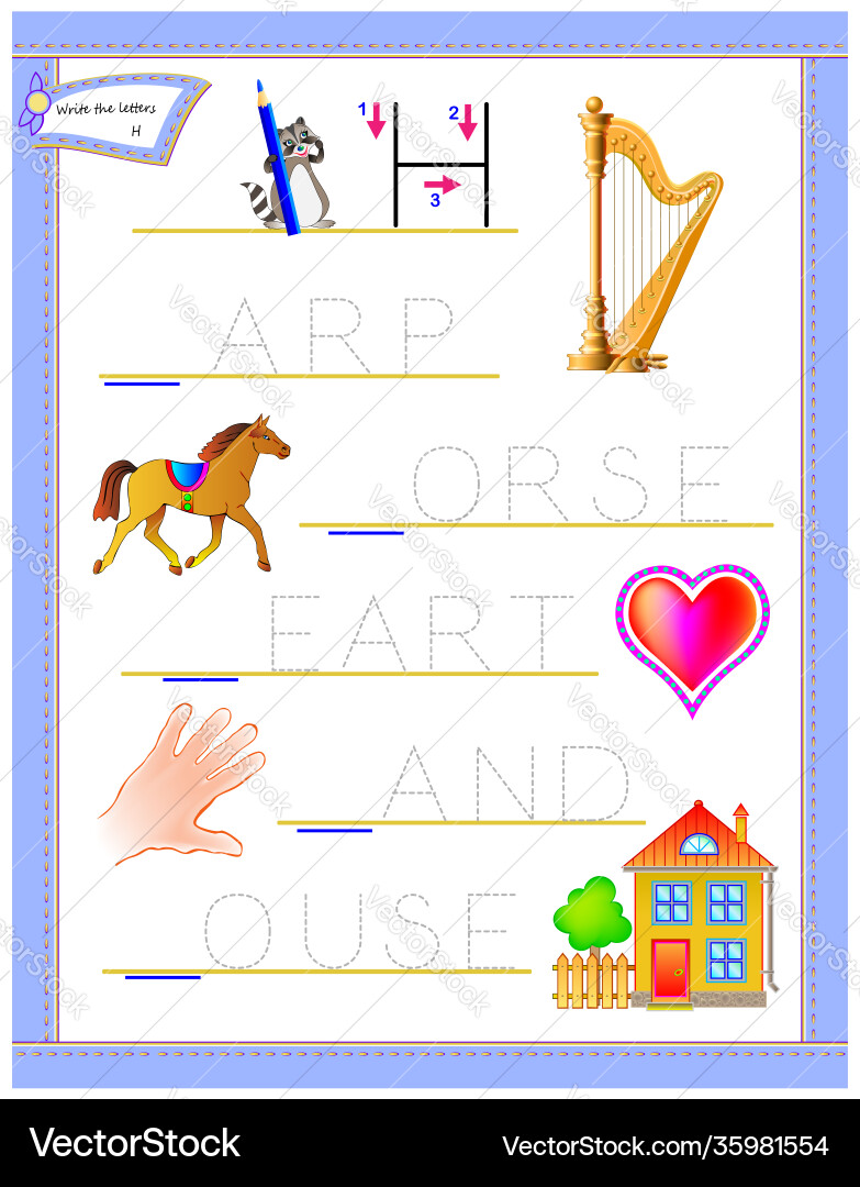 Tracing letter h for study english alphabet Tracing letter h for study english alphabet vector image