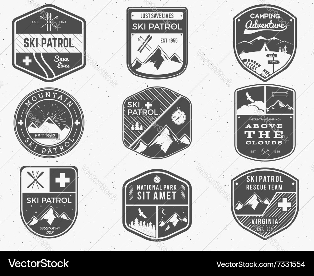 Vintage Ski Patrol & Mountain Club Labels Vector Image