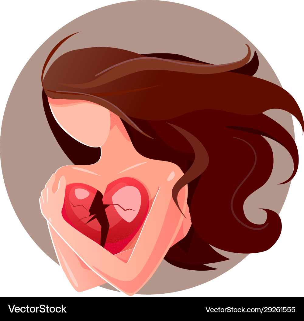 Cartoon alone girl holds broken heart white vector image