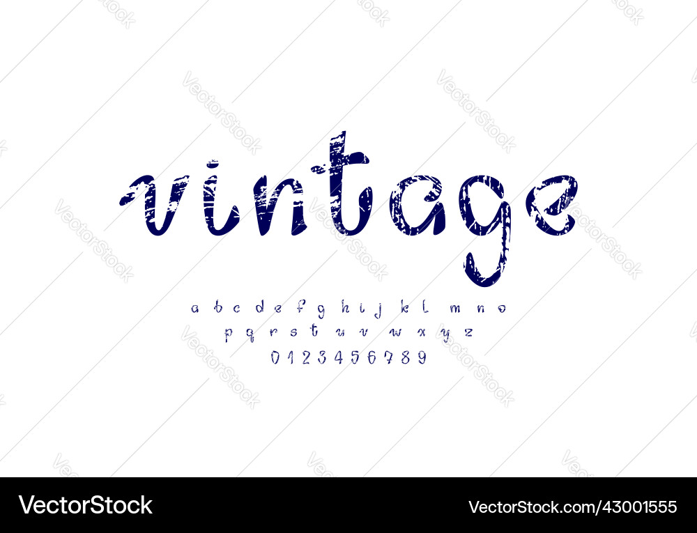 Cursive textured font handwritten script alphabet Cursive textured font handwritten script alphabet vector image
