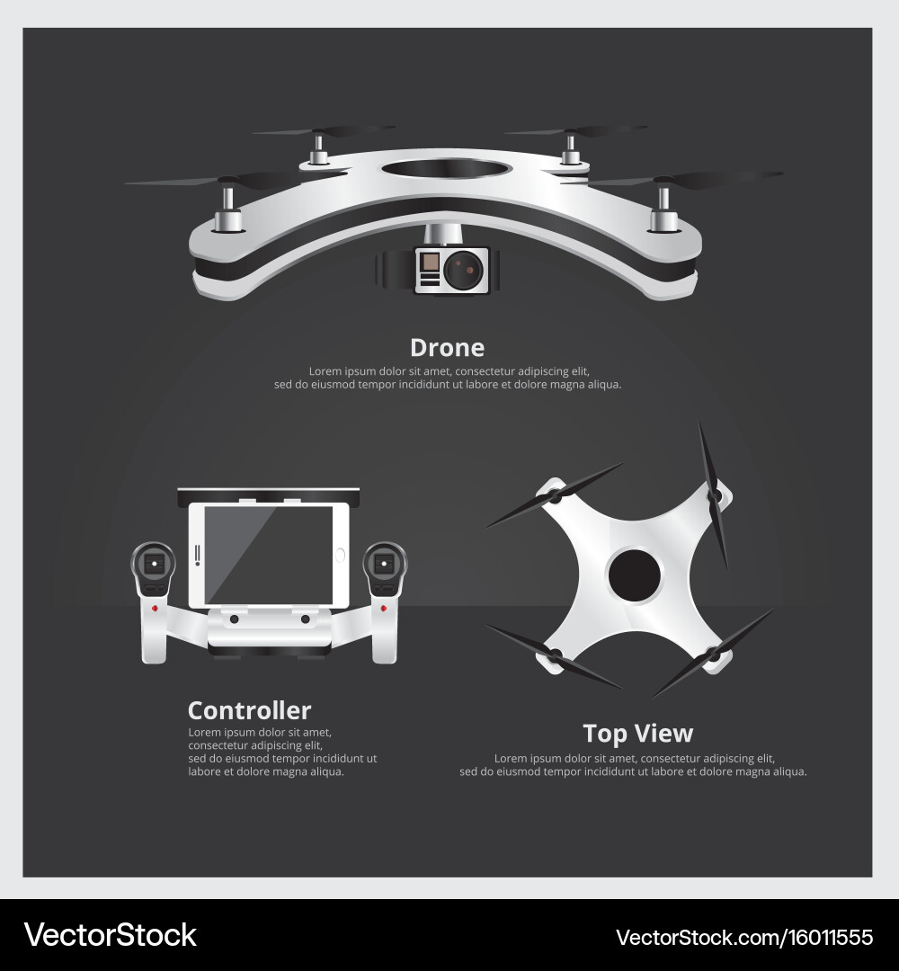 Drone with controller and camera vector image