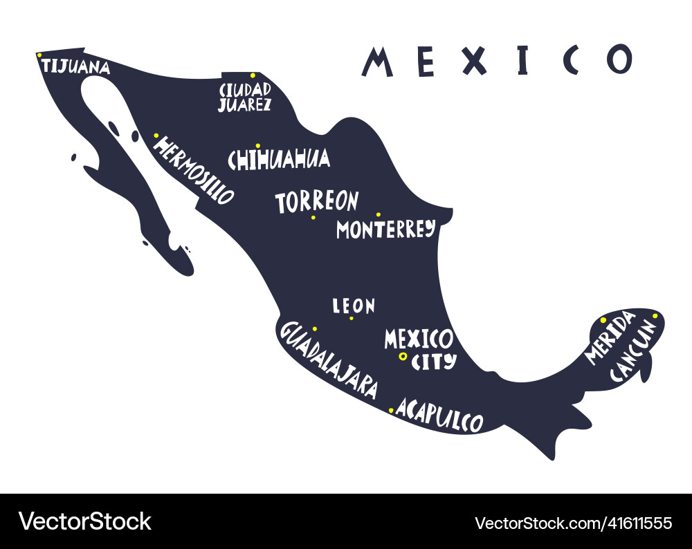 Hand drawn stylized map of mexico cities travel