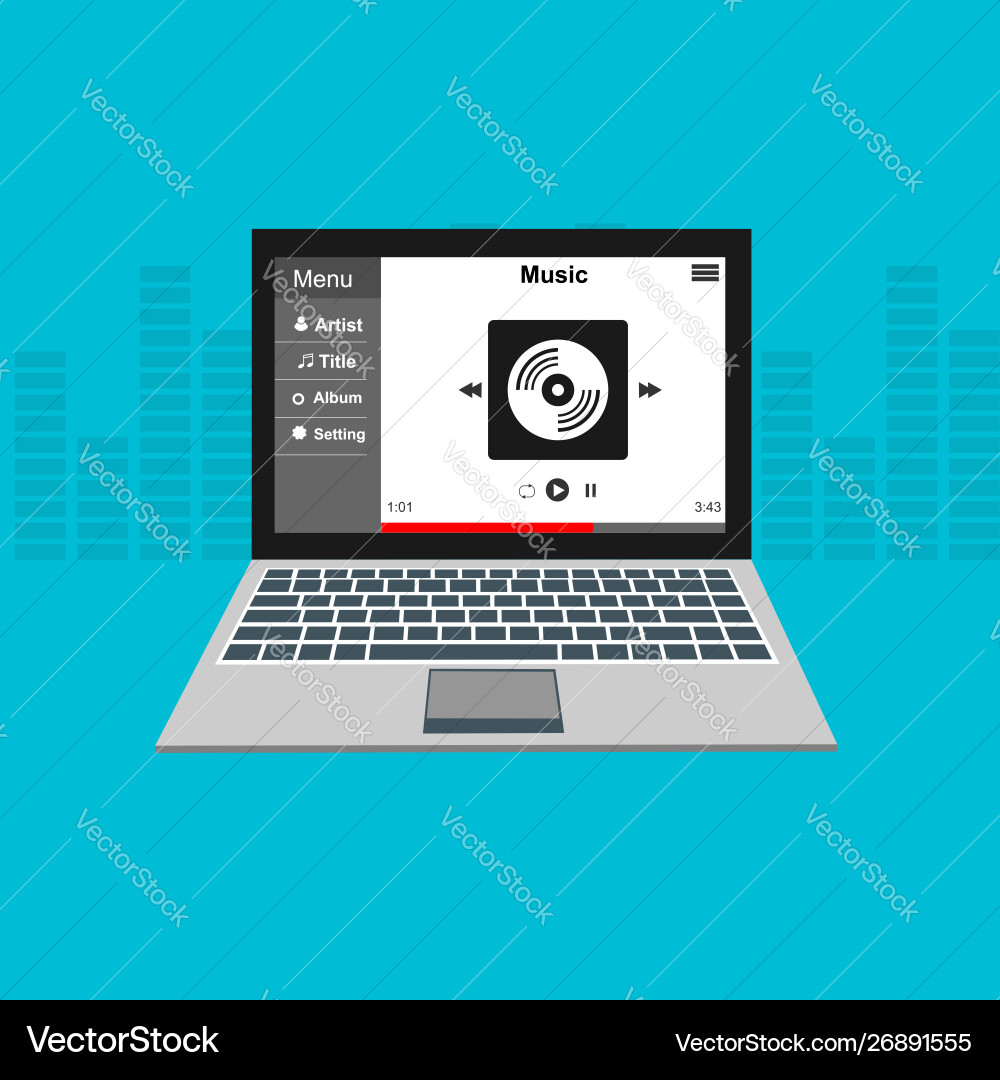 Media player application app template with flat Media player application app template with flat vector image