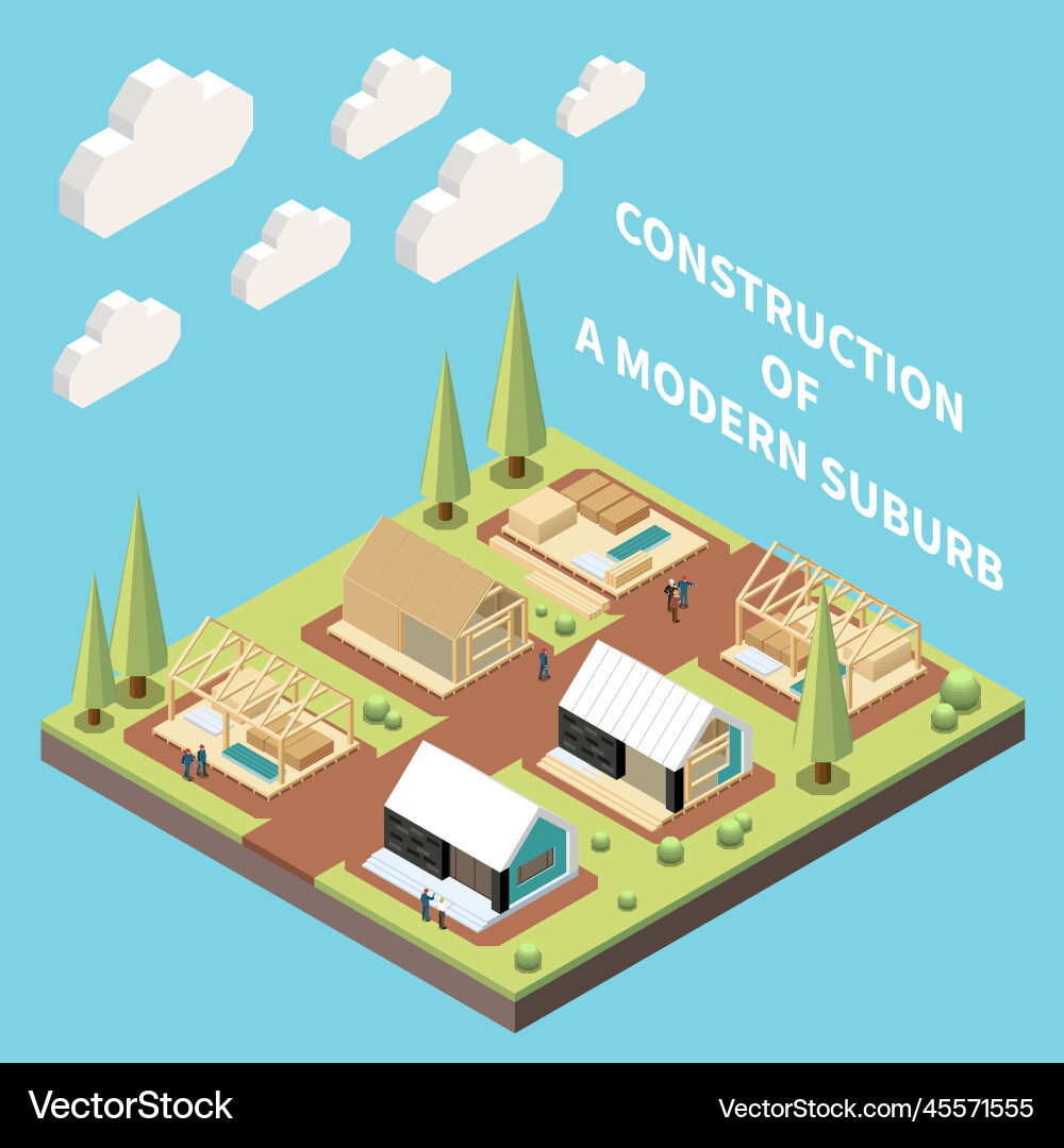 Modular Building Isometric Concept vector image