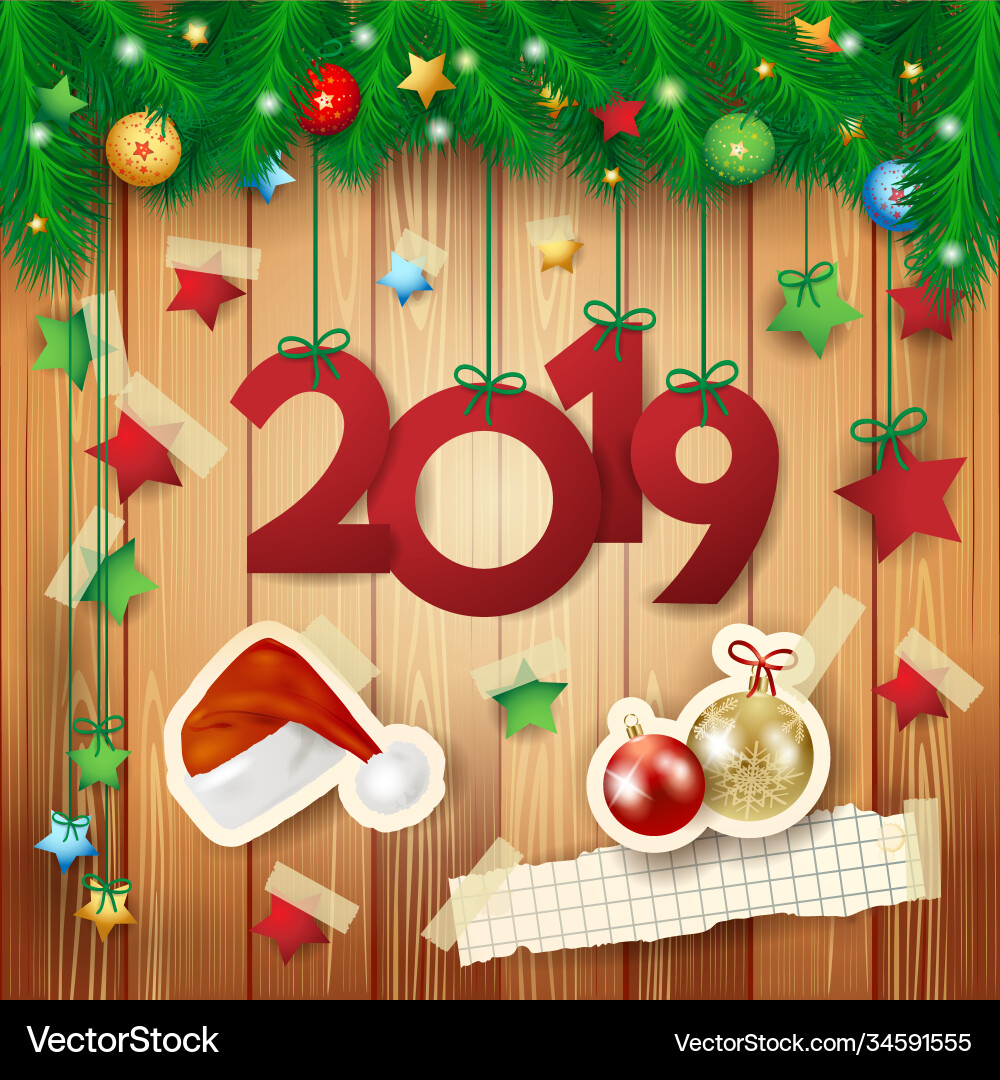 New year background with text and paper elements New year background with text and paper elements Vector Image