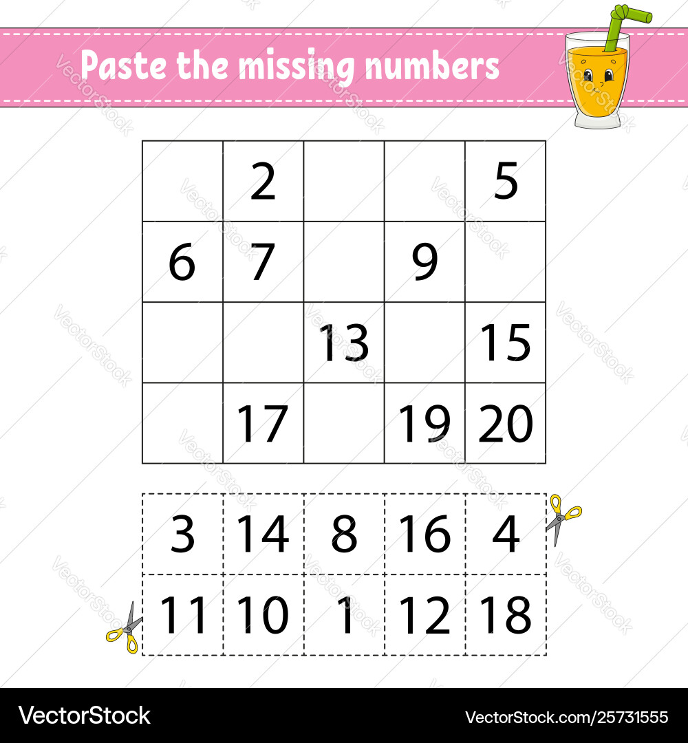 Paste missing numbers handwriting practice Paste missing numbers handwriting practice vector image
