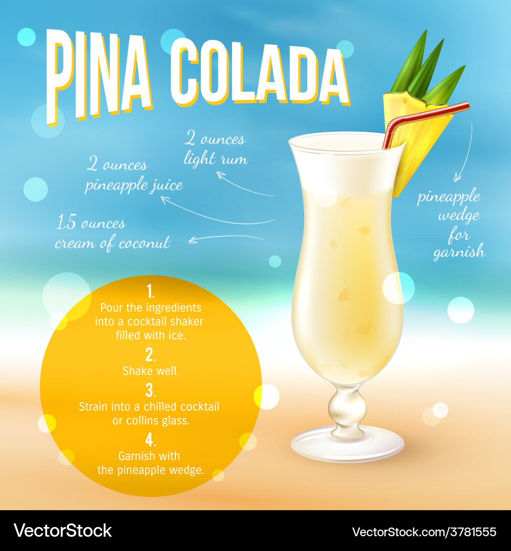 Pina colada Cocktail Rezept vektorbild