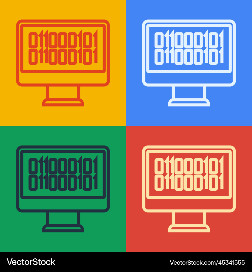 Pop art line binary code icon isolated on color Pop art line binary code icon isolated on color vector image