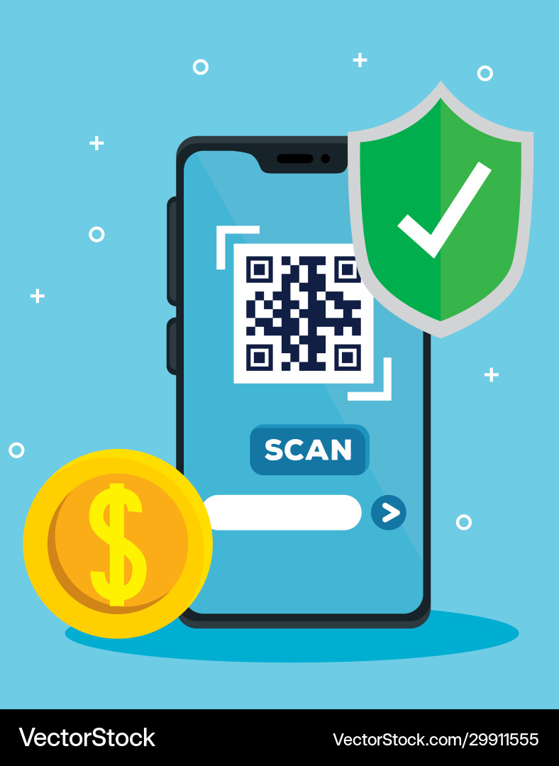 Qr-Code mit Smartphone und Münze scannen Qr-Code mit Smartphone und Münze scannen vektorbild