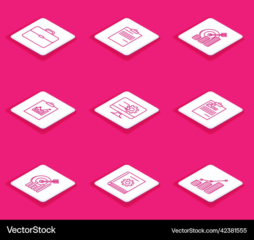 Set line briefcase document target with coin Set line briefcase document target with coin vector image