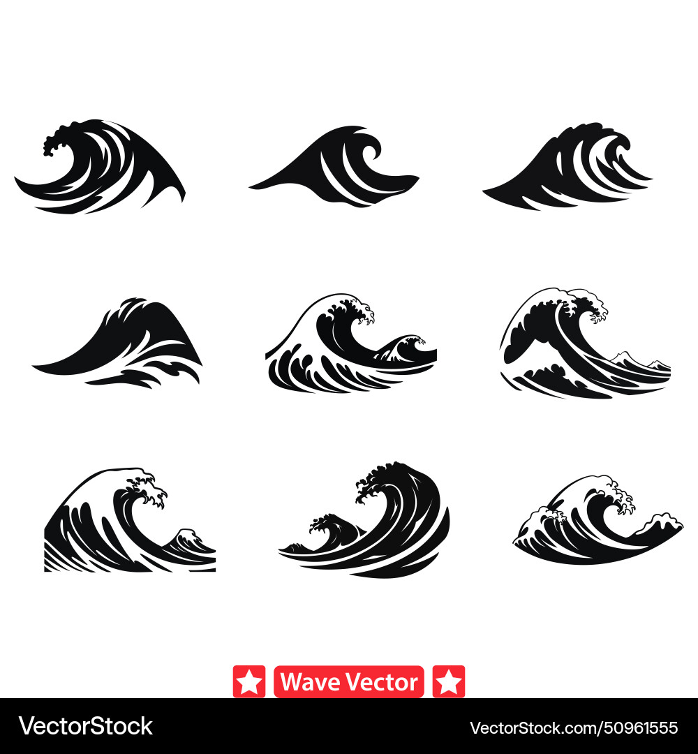 Tidal tempest dynamic wave collection for digital Tidal tempest dynamic wave collection for digital vector image