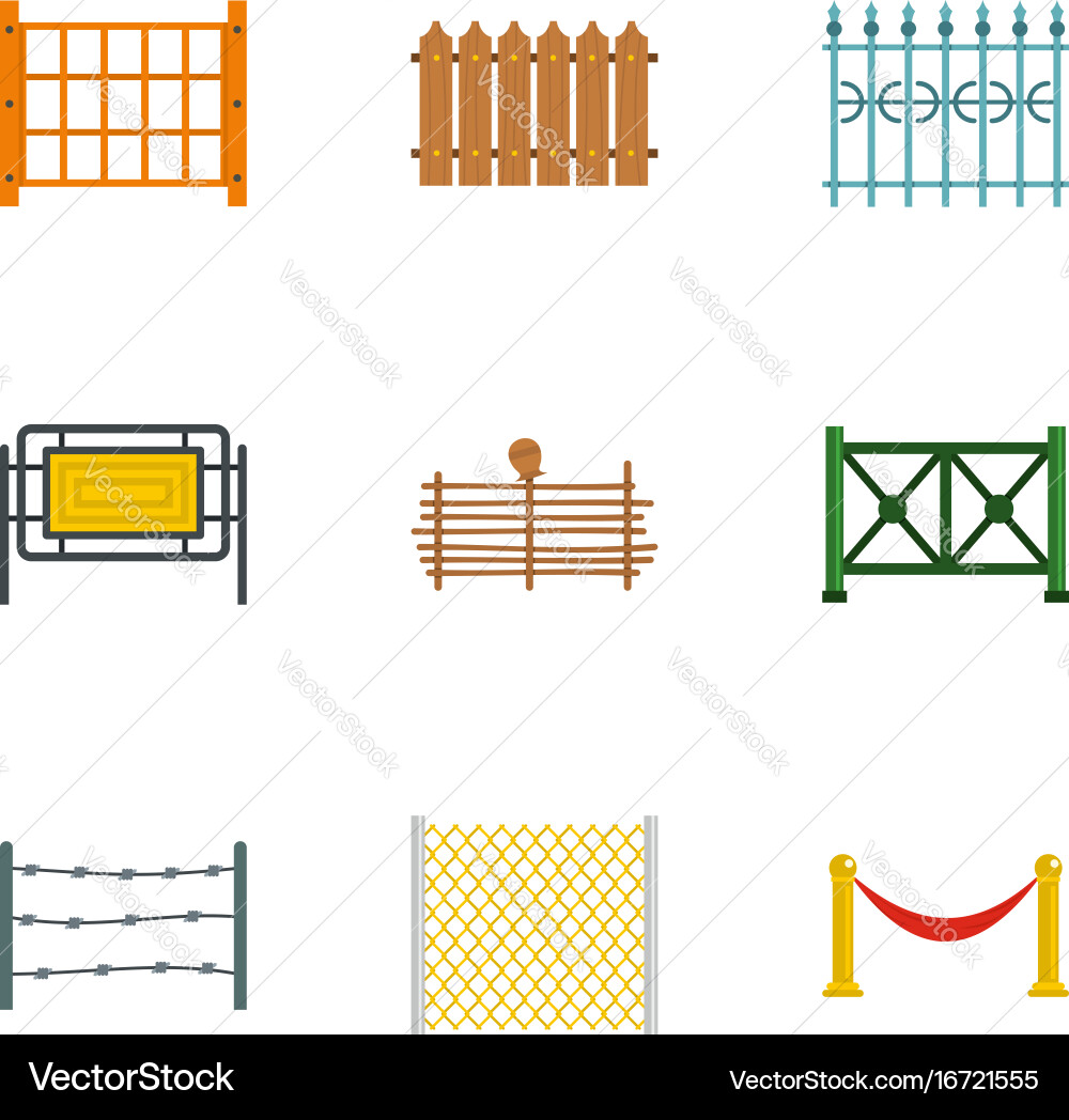 Types of fence icons set flat style Vector Image