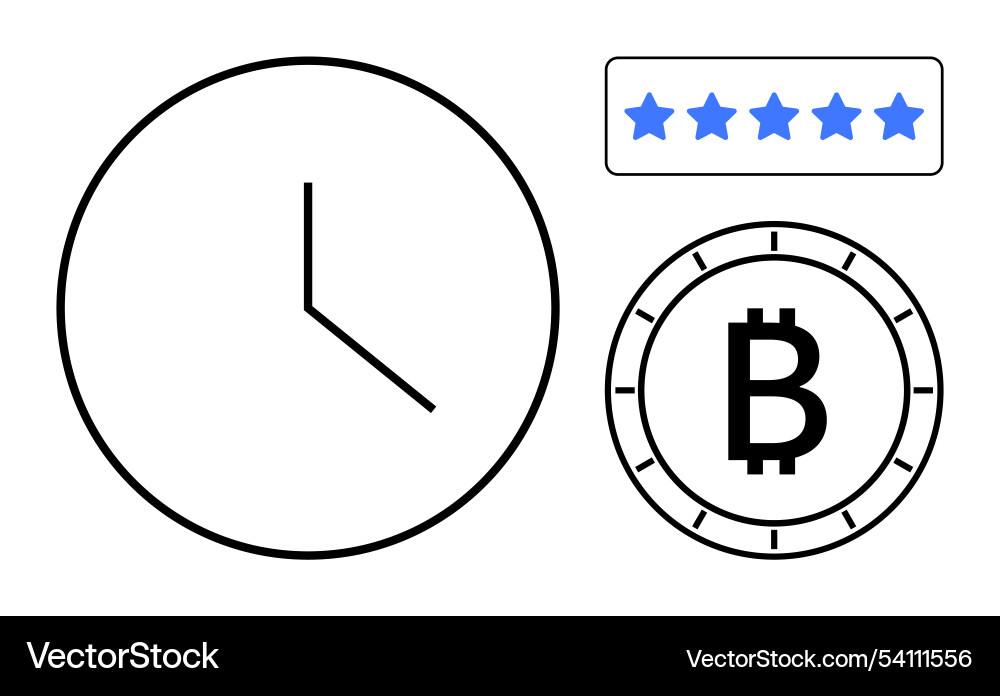Bitcoin clock with five-star rating cryptocurrency Bitcoin clock with five-star rating cryptocurrency Vector Image