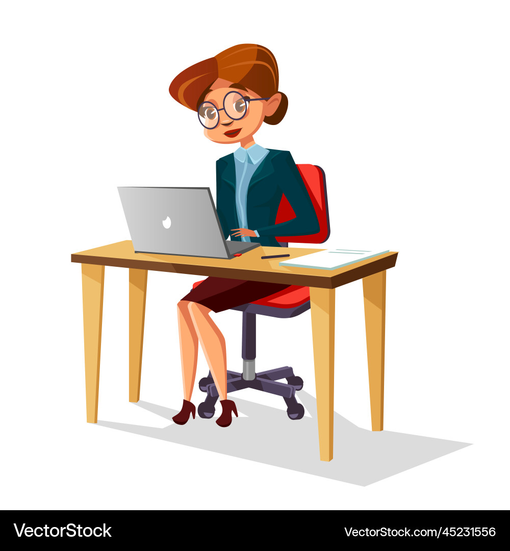 Cartoon Geschäftsfrau am Arbeitsplatz Laptop Cartoon Geschäftsfrau am Arbeitsplatz Laptop vektorbild