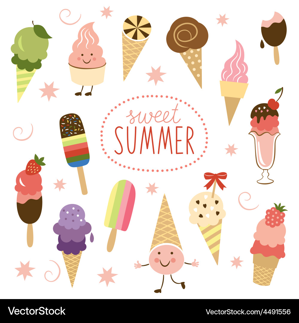 Cute Ice Cream Collection Vector Image
