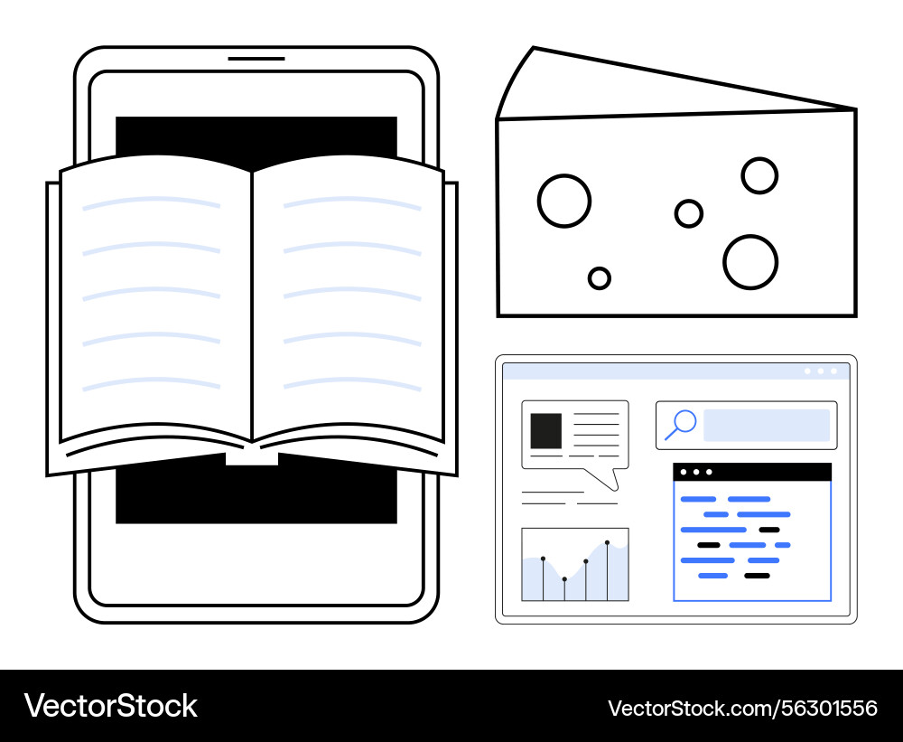 Digital learning concept with open book on tablet Digital learning concept with open book on tablet Vector Image