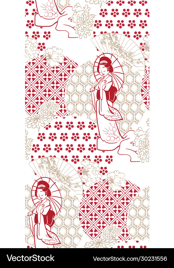 Geisha girl fan umbrella kimono circles japanese Geisha girl fan umbrella kimono circles japanese vector image