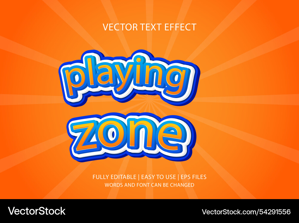 Playing zone 3d text effect fully editable Playing zone 3d text effect fully editable vector image